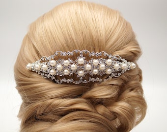 Rhinestone Wedding Hair Comb, Faux Pearl Hair Comb, Silver Crystal Bridal Headpiece, Bridal Hair Comb, Silver  Hair Accessory - 1156