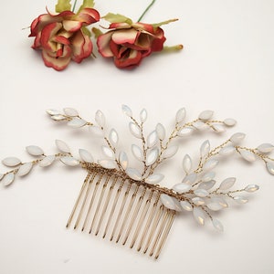 Gold Opal Blue Bridal Hair Comb, Moonstone Hair Comb, Gold Wedding Hair Accessory, Bridal Headpiece 6420 image 4