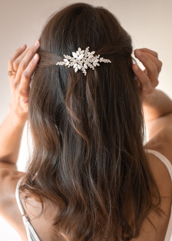Vintage-inspired Moonstone Bridal Hair Comb, Clear 