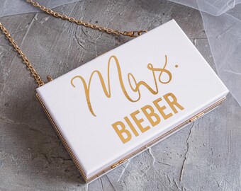 Custom MRS Bridal Acrylic Box Purse Clutch Personalized Gift for Bridal Shower, Engagement, Wedding, Honeymoon