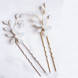 Silver Opal Crystal Hair Pins, Moonstone Bridal Hair Pins, Celestial Wedding Hair Accessory, Starry Bridesmaids Bobby Pins Gift SET548 image 4