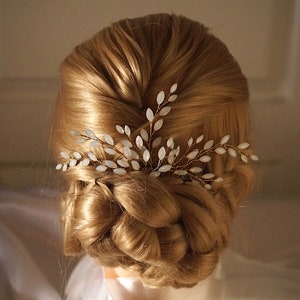 Gold Opal Blue Bridal Hair Comb, Moonstone Hair Comb, Gold Wedding Hair Accessory, Bridal Headpiece 6420 image 5