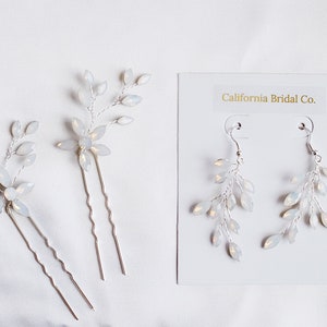 Silver Opal Crystal Hair Pins, Moonstone Bridal Hair Pins, Celestial Wedding Hair Accessory, Starry Bridesmaids Bobby Pins Gift SET548 image 2