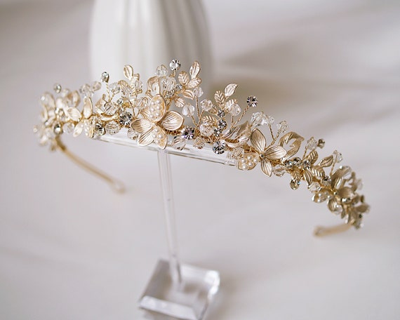 Crystal, floral champagne bridal headpiece Champagne bubbles bridal tiara - Style #2508 main image 4