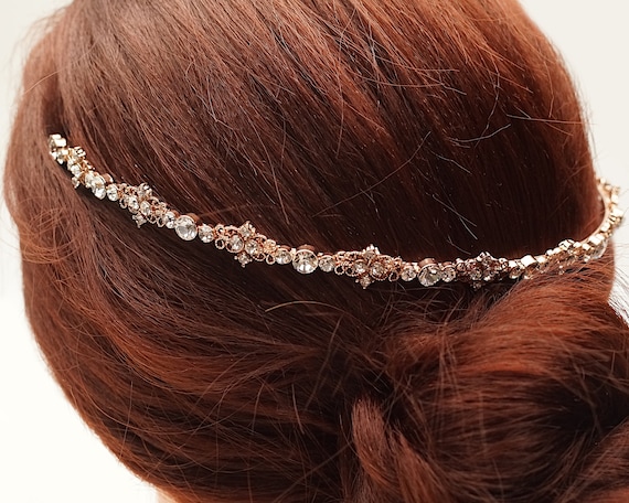 Rose Gold Wedding Headband, Crystal Bridal Hair Band  display picture 1
