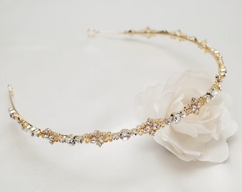 Yellow Gold Wedding Headband, Crystal Bridal Hair Band, Gold Wedding Hair Accessory, Bridal Headband - 3080
