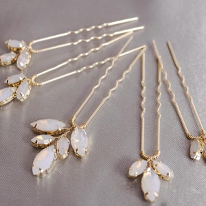 Set of 5 Gold Opal Stone Hair Pins, Moonstone Bridal Hair Pins, Gold Wedding Hair Accessory, Bridesmaids Bobby Pins Gift