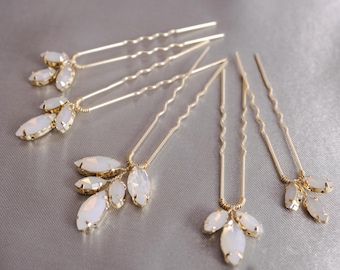 Set of 5 Gold Opal Stone Hair Pins, Moonstone Bridal Hair Pins, Gold Wedding Hair Accessory, Bridesmaids Bobby Pins Gift