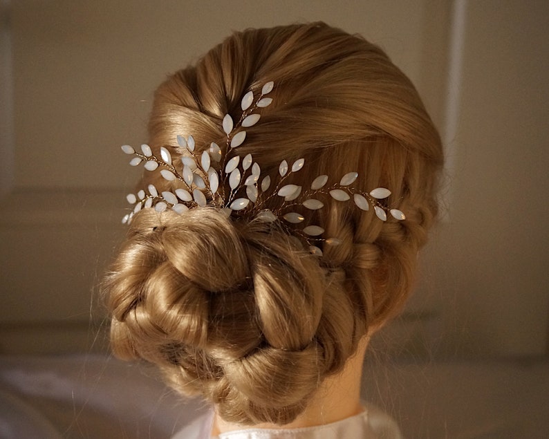 Gold Opal Blue Bridal Hair Comb, Moonstone Hair Comb, Gold Wedding Hair Accessory, Bridal Headpiece 6420 image 3