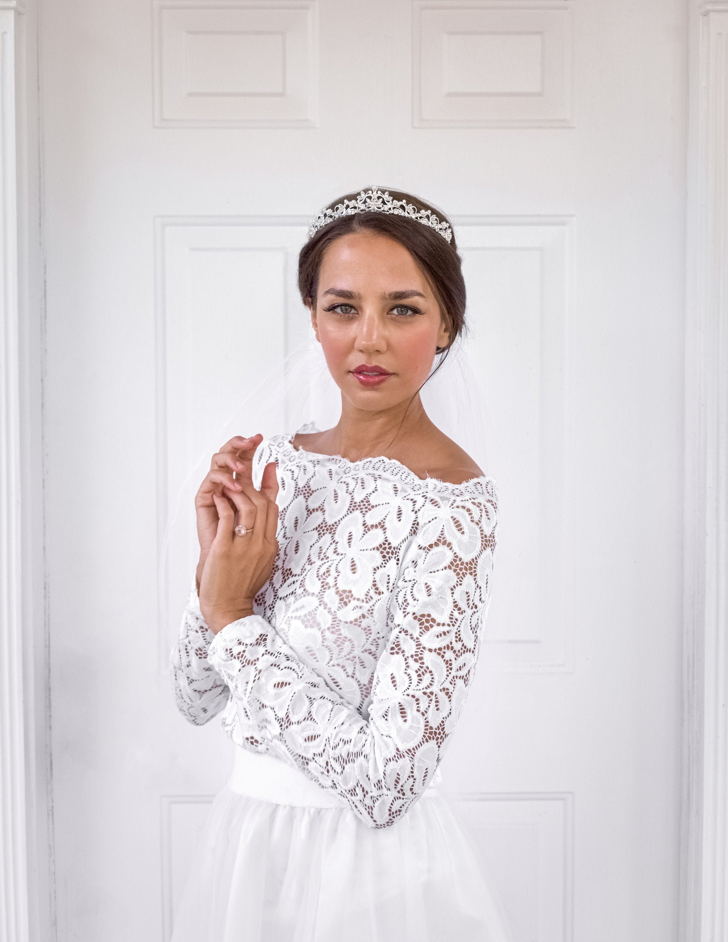 Vintage Silver Wedding Pearl Tiara,  Crystal Bridal Headpiece, Royal Filigree Crown, Silver Pearl Wedding Hair Diadem - 4024