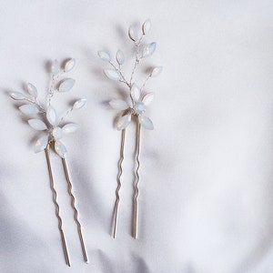 Silver Opal Crystal Hair Pins, Moonstone Bridal Hair Pins, Celestial Wedding Hair Accessory, Starry Bridesmaids Bobby Pins Gift SET548 image 3