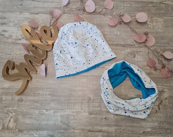 Gorro y bufanda de tubo para niño con lunares