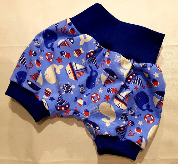 schöne kurze Baby Pumphose Blüten blau Jersey größe 56,62  Handmade*Neu* 