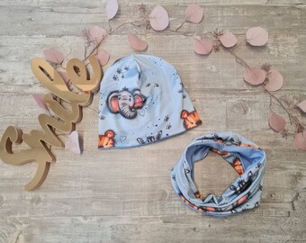 Gorro y bufanda de tubo para niño con animales, gorro de bebé azul claro, gorro infantil