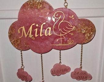 Nube de bebé de 18 cm con datos de nacimiento, nube de nombres, nube de nacimiento personalizada