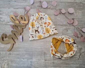 Gorro y bufanda de tubo con diseño de animales del bosque, unisex, para niños y niñas