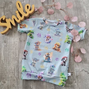 Short Sleeve Shirt Light Blue/Pink T-Shirt Boys Girls Kids Shirt Dogs