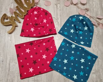 Gorro y bufanda tubo estrellas rosa o petróleo gorro bebé niño