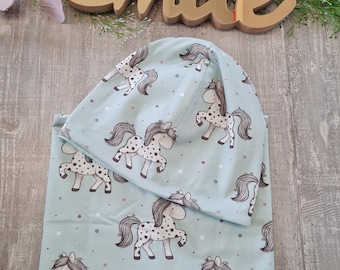 Conjunto de gorro y bufanda Caballos Gorro de bebé para niñas Bufanda de tubo Gorro para niñas