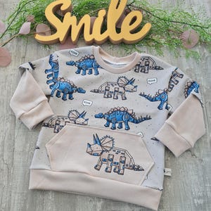 Pailletten Sweatshirt Jungen - Dinosaurier Print, Größe 86, Langarm