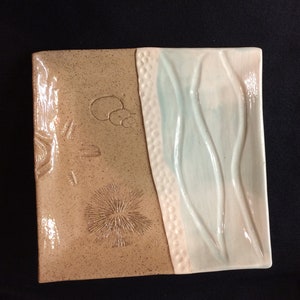 Beach ware Large Ceramic Plate 9&quot;x9&quot; Square - Handmade platter with two different clays. Microwave, dishwasher, and food safe.