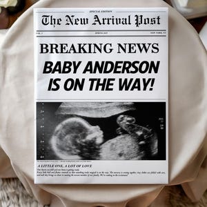 Editable Baby Announcement Newspaper - Canva Template – Printable Large Pregnancy Reveal, Baby Shower or Newspaper Pregnancy Announcement