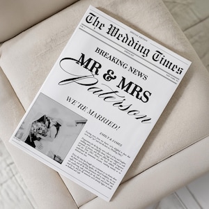 Newspaper Elopement Announcement Template, Custom Wedding Newspaper, Printable Intimate Wedding Announcement, Editable Canva Template