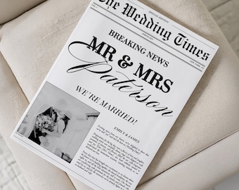 Newspaper Elopement Announcement Template, Custom Wedding Newspaper, Printable Intimate Wedding Announcement, Editable Canva Template