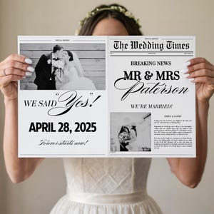 Newspaper Elopement Announcement Template, Custom Wedding Newspaper, Printable Intimate Wedding Announcement, Editable Canva Template