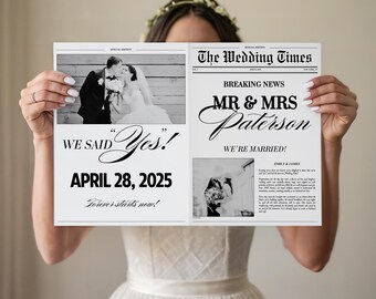 Custom Wedding Newspaper Announcement, Editable Canva Template (Digital Download)