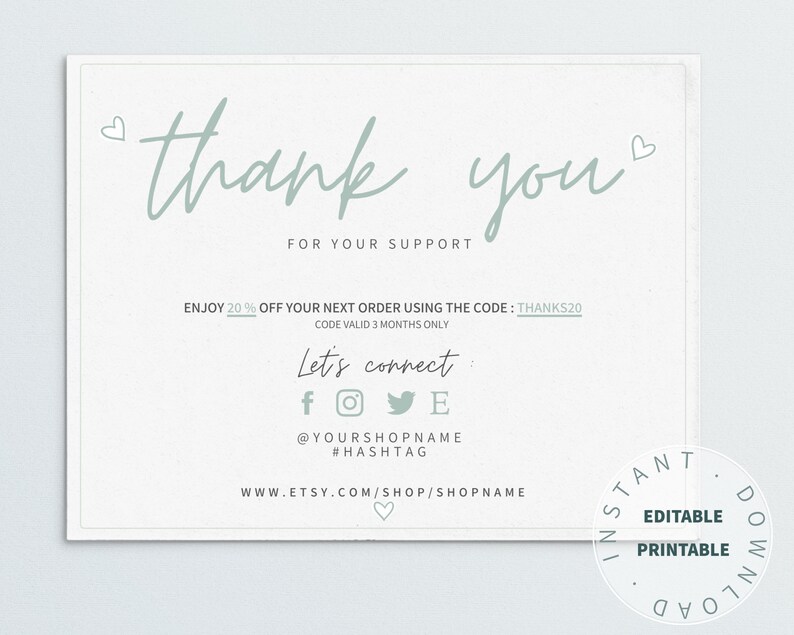 Editable Thank You For Your Support Card DIY Printable Thanks | Etsy