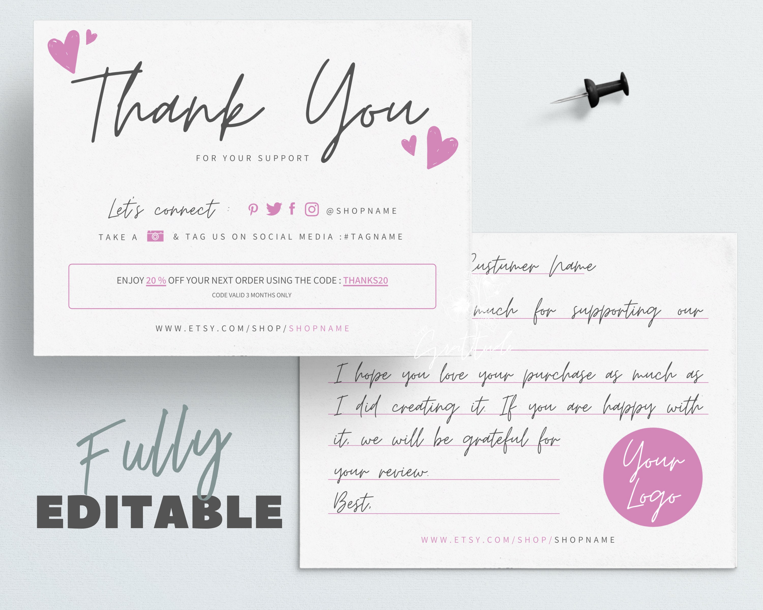 Thank You For Your Support Card Template Instant Download | Etsy