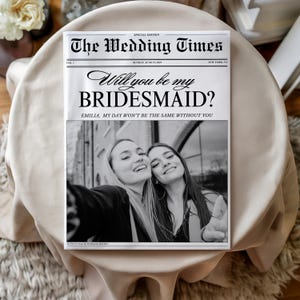 Bridesmaid Proposal Newspaper & Flower Bouquet Wrap, Printable Bridesmaid Gift, Maid of Honor Proposal Card, Editable Canva Template