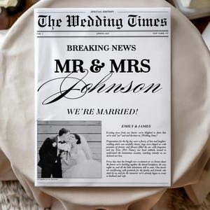 Newspaper Elopement Announcement Template, Custom Wedding Newspaper, Printable Intimate Wedding Announcement, Editable Canva Template