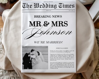 Newspaper Elopement Announcement Template, Custom Wedding Newspaper, Printable Intimate Wedding Announcement, Editable Canva Template