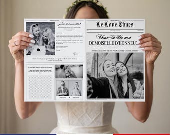Bridesmaid Proposal Newspaper Invitation, Customizable Canva Template