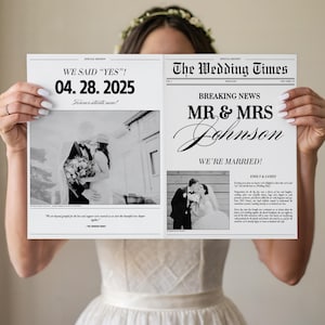 Newspaper Elopement Announcement Template, Custom Wedding Newspaper, Printable Intimate Wedding Announcement, Editable Canva Template