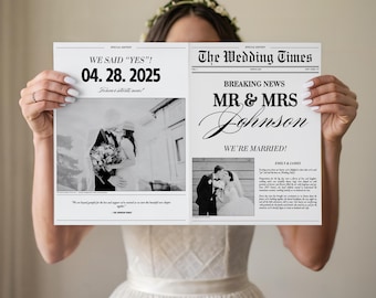 Newspaper Elopement Announcement Template, Custom Wedding Newspaper, Printable Intimate Wedding Announcement, Editable Canva Template