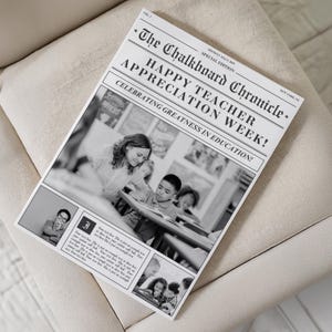 Bearbeitbare Lehrer Wertschätzung Zeitung Canva Vorlage, Canva Geschenk, Bouquet Wrap, Benutzerdefiniertes Foto, DIY druckbar, Blumeneinsatzkarte, Magazin