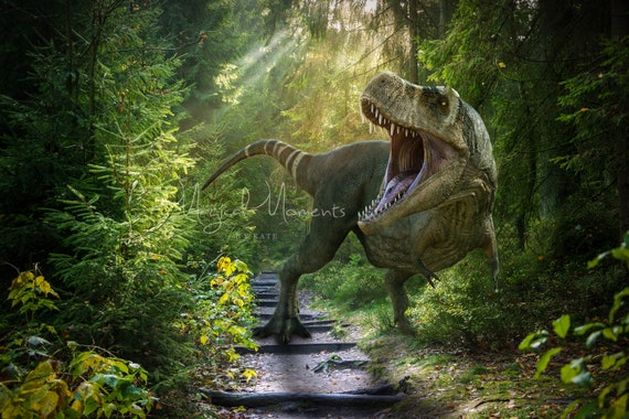 Download Dinosaur Tyrannosaurus Rex Digital Background Trex In Forest Etsy