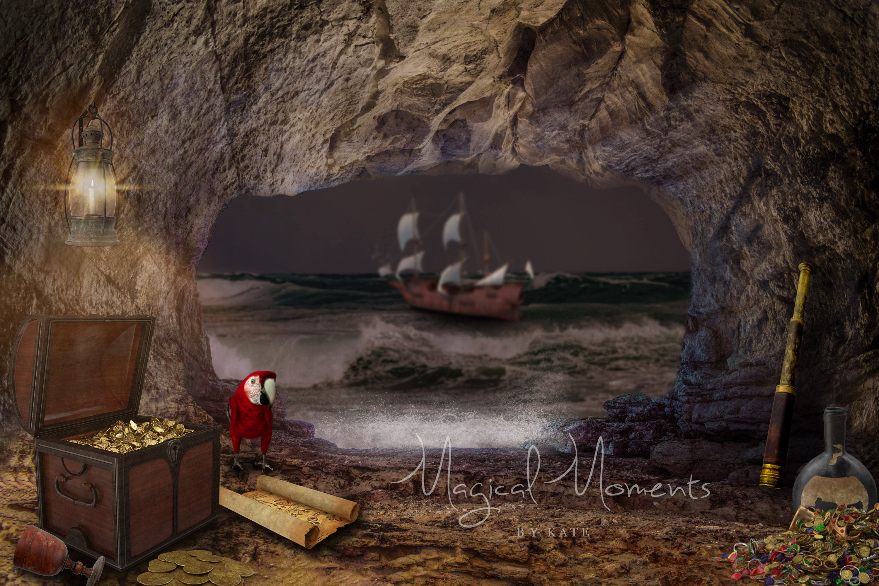 Pirate Cave Digital Background. Treasure Cove (Download Now) 