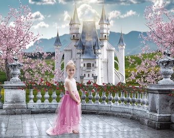Stunning castle balcony digital background. Perfect princess location!  Instant download.