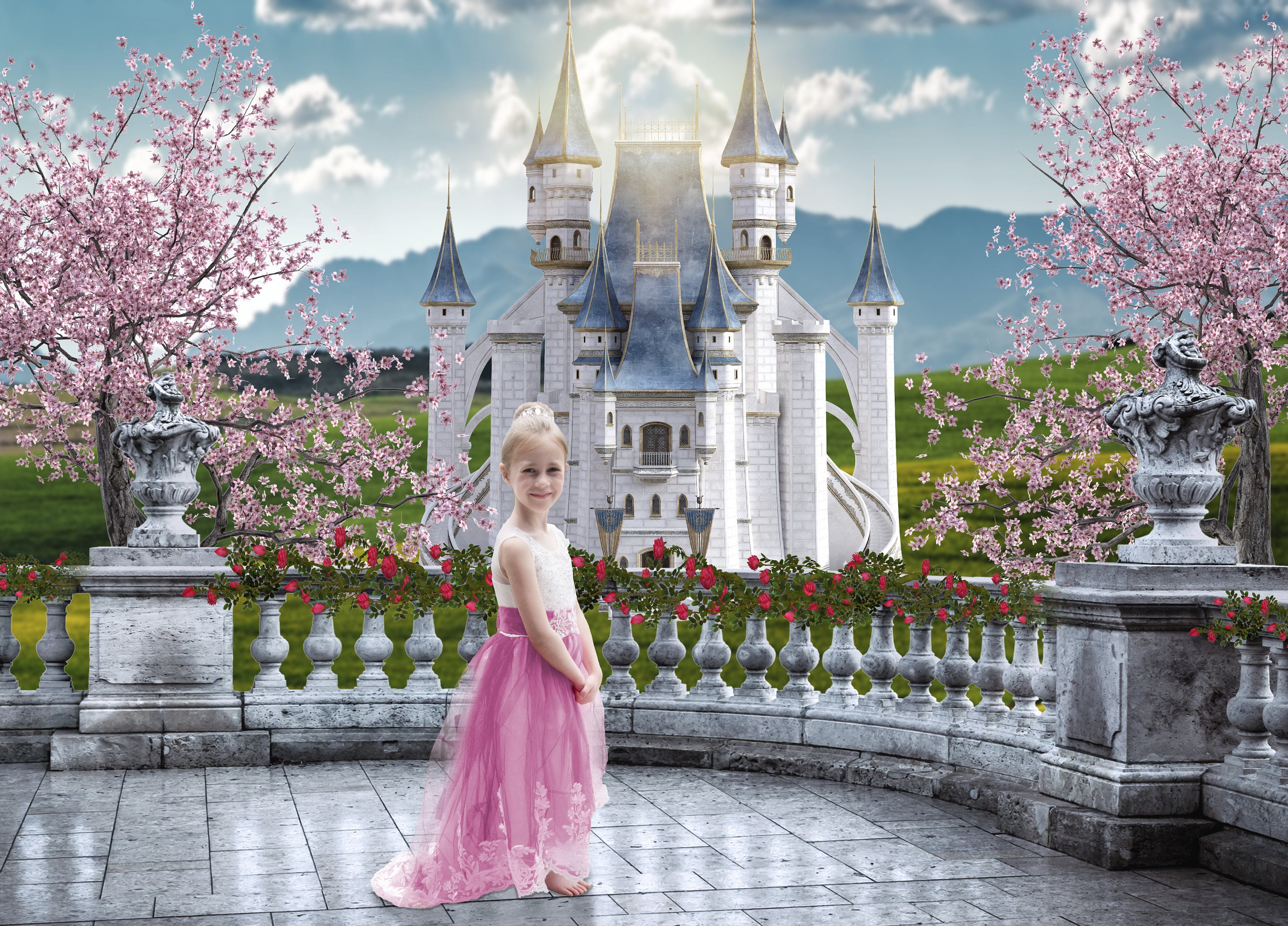 Noveno cascada naranja Stunning Castle Balcony Digital Background. Perfect Princess - Etsy