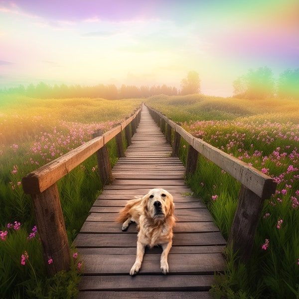 Beautiful Rainbow Bridge Flower Field Digital Background. Pet Memorial Backdrop for photographers. For Cats, Dogs etc. INSTANT DOWNLOAD!