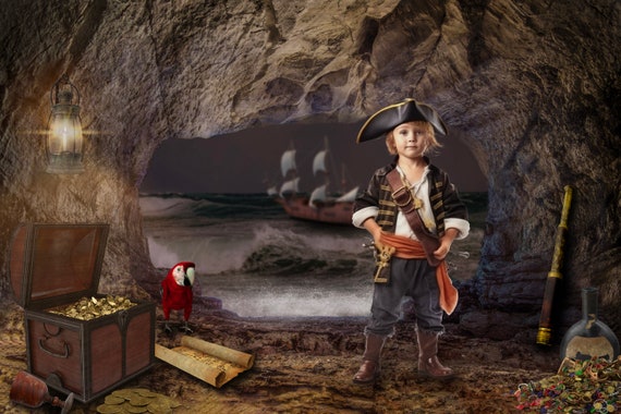 Pirate Cave Digital Background. Treasure Cove (Download Now) 