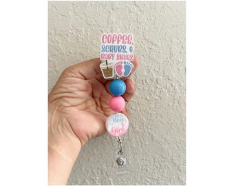 Coffee scrubs and baby snugs beaded badge reel, labor and delivery nurse beaded badge reel, nicu nurse beaded badge reel, badge reel
