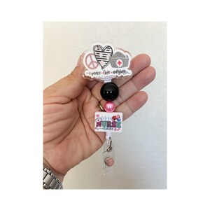 Medical badge reel, peace love nursing badge reel, nurse beaded badge reel, medical ID holder, beaded nurse badge reel, nurse gift