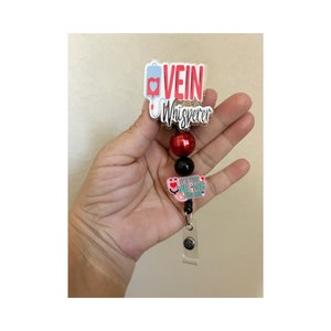 Vein whisperer badge reel, phlebotomist badge reel, phlebotomist gifts, phlebotomist beaded badge reel, blood draw badge reel, phlebotomy