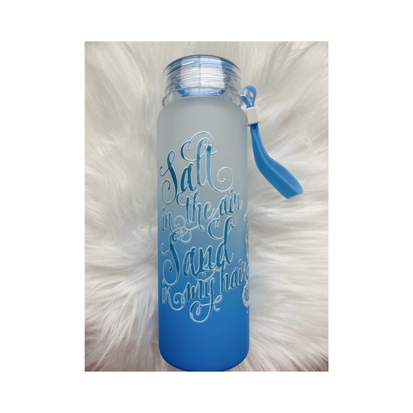 17 oz. glass drinking bottle, “Salt in the air Sand in my hair”, glass beverage bottle, beach bottle, drinkware, drinkware gift, drinkware