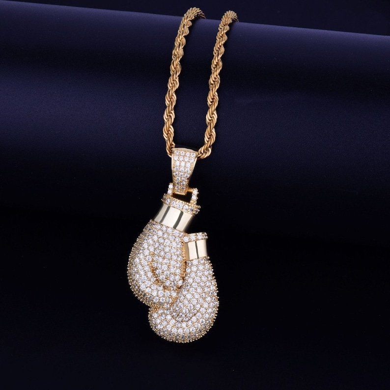 14k Gold Finish Boxing Glove Pendant With Chain Jewelry Etsy